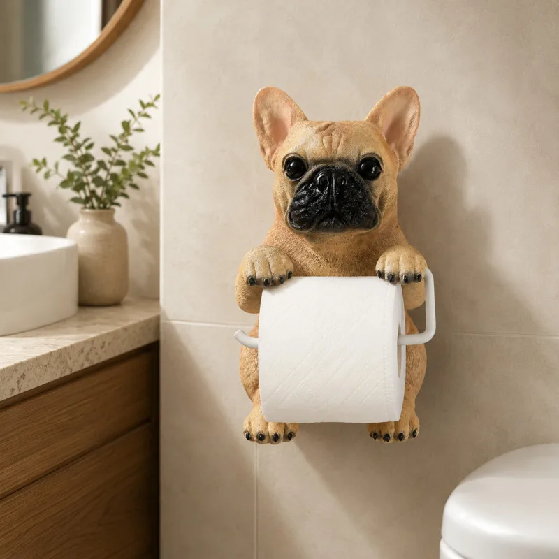 Carino Porta Rotolo di Carta Igienica a Forma di Cane in Resina, Supporto per Rotolo di Carta da Parete, Porta Asciugamani da Bagno, Porta Tovaglioli, Decorazione per la Casa