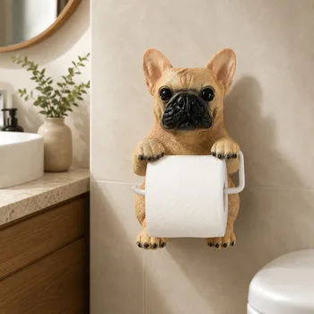 Carino Porta Rotolo di Carta Igienica a Forma di Cane in Resina, Supporto per Rotolo di Carta da Parete, Porta Asciugamani da Bagno, Porta Tovaglioli, Decorazione per la Casa