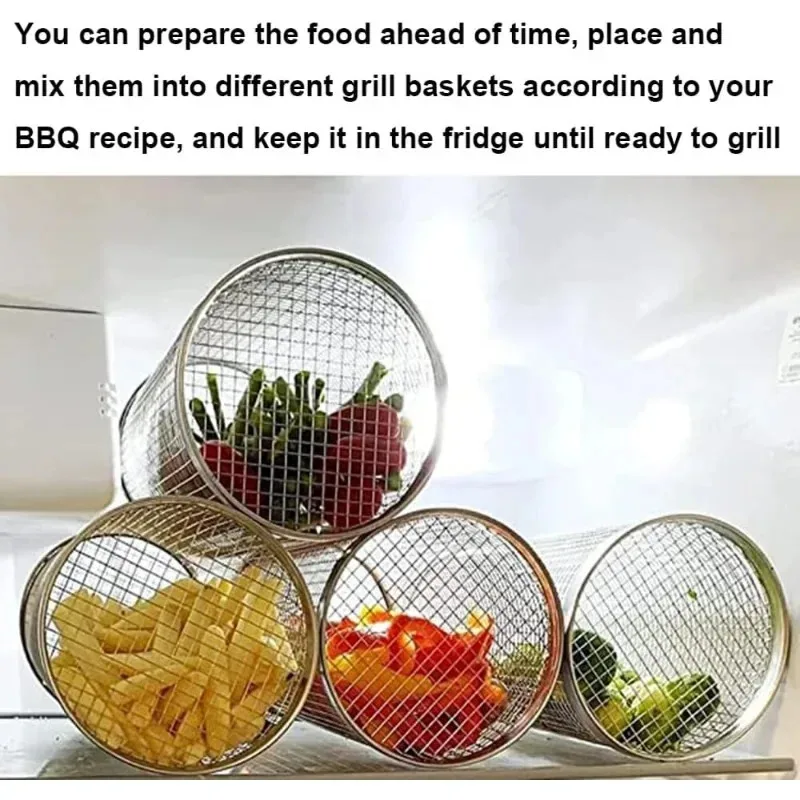 Outdoor Camping Barbecue Round Barrel Rolling Grill Basket Grill Cage Grill Rack Grill Mesh