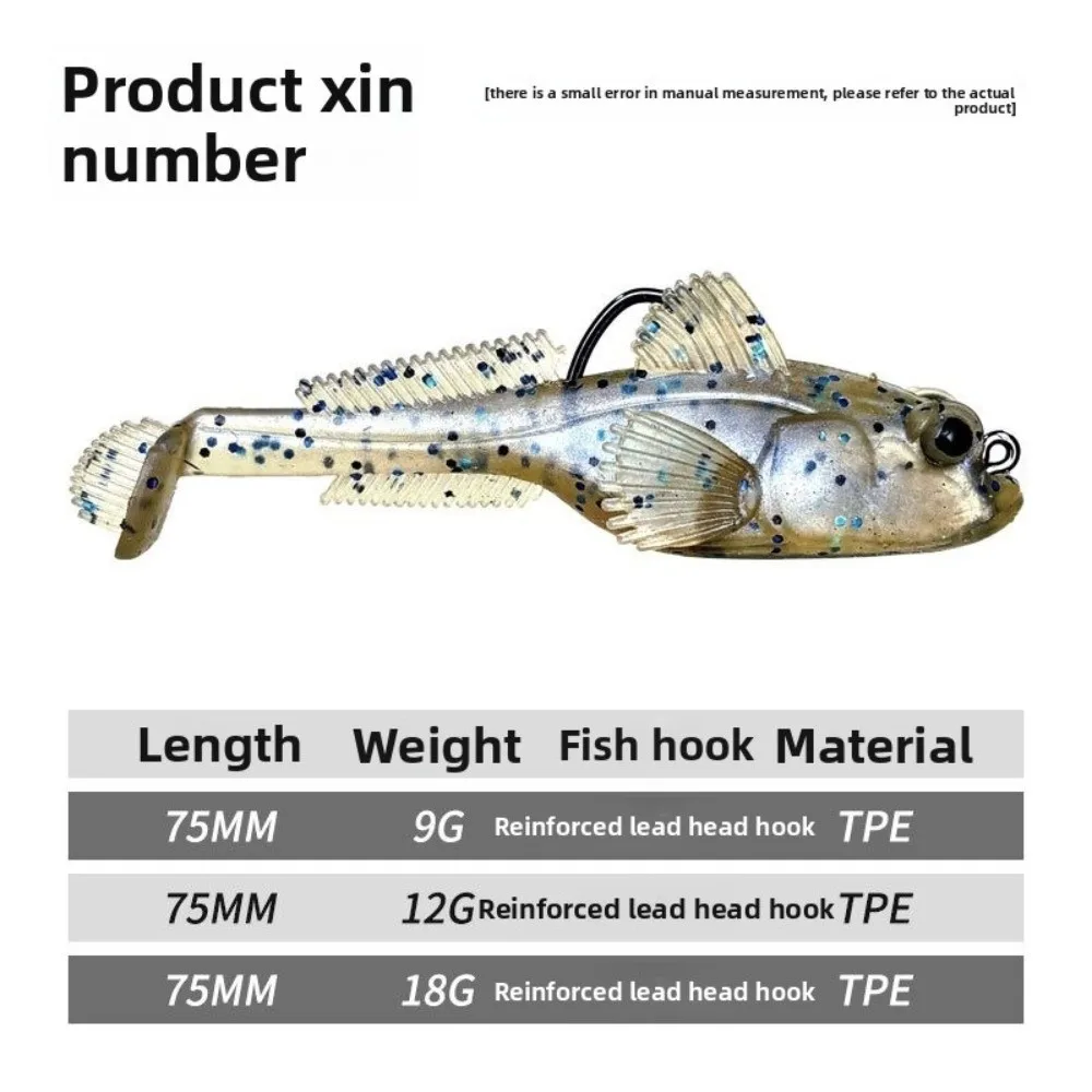 2pcs 9g Weight Silicone Goby Lure 12g Weight Perch Tackle TPE Fishing Lure Soft Material Jig Hook Swimbaits Jigging Technique