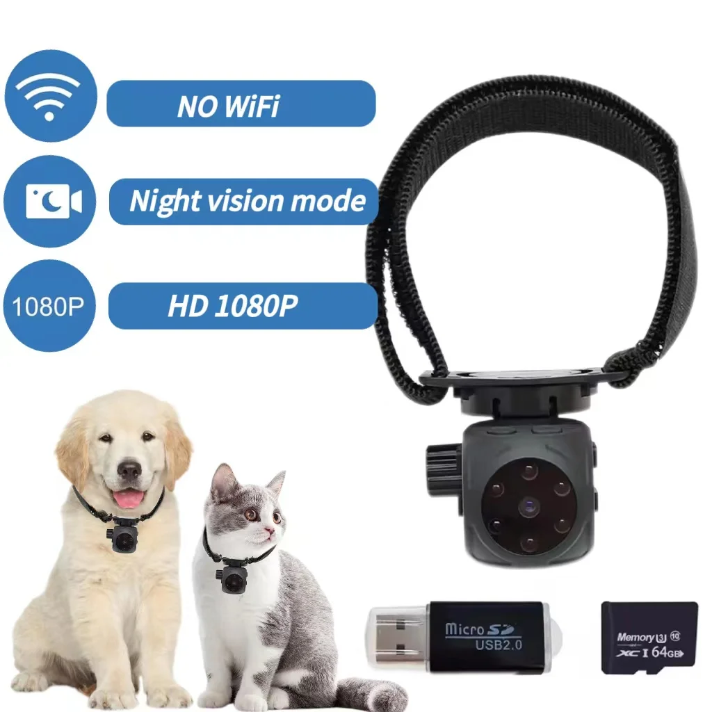 Pet Collar Camera Cat Collar Camera with 64gb Sd Card Dog Tracker Collar with 1080p Video & Infrared Night Vision Functionality 1