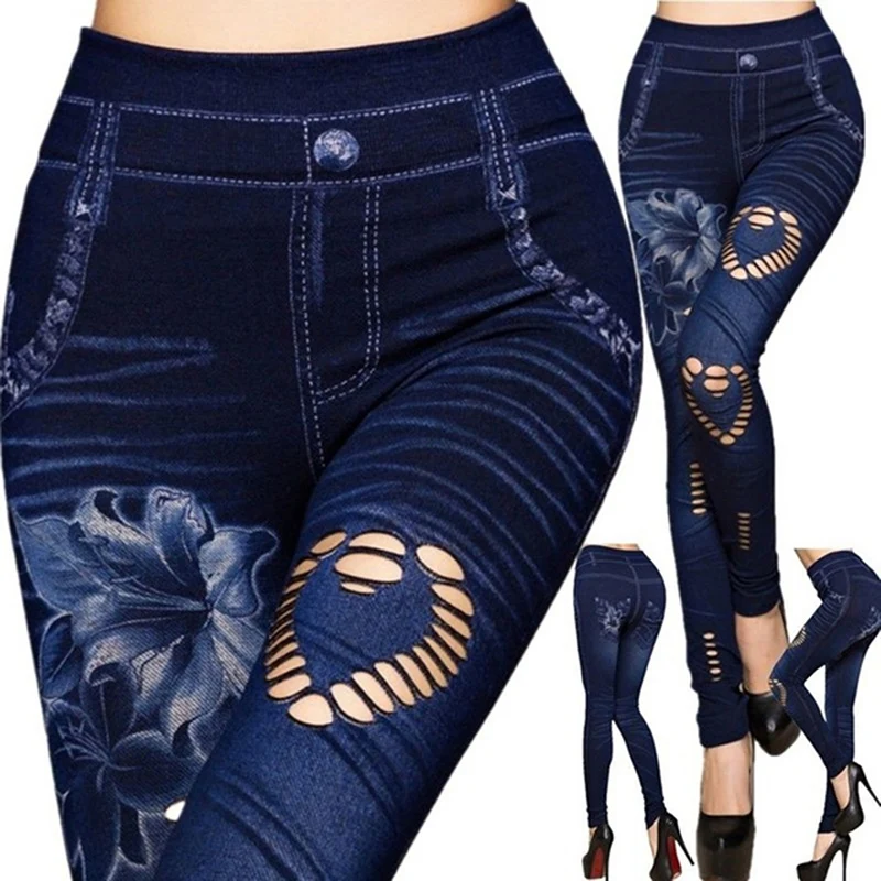 Hot Sexy Women Jean Skinny Jeggings Pants high waist leggings female print ankle-length Slim Legging Fitness Plus Size 1