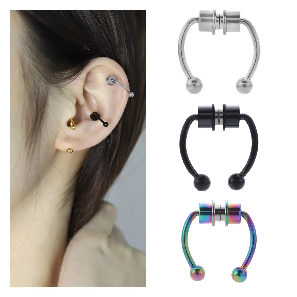 Ear Clip Earrings Clip Earrings Ear Clip Magnetic Earrings Ear Accessories Fashion Magnet Ear Cuff Non-Piercing Ear Clip Earrings for Women Men Fake Cartilage Earring Cuff Nasal Piercing Jewelry
