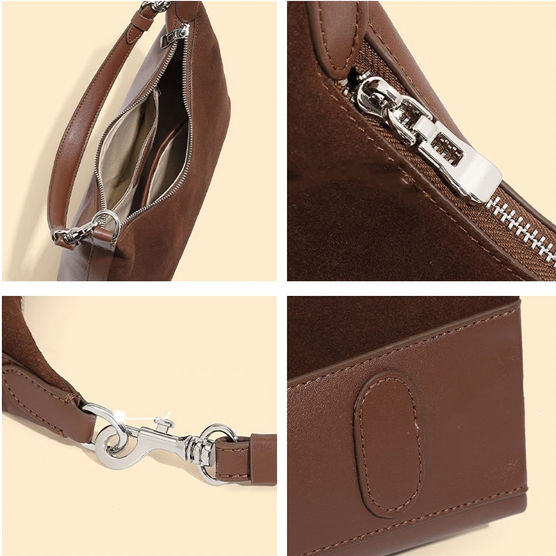 Hifashion Suede Cow Genuine Leather Underarm Shoulder Bags For Women 2025 Trend Designer Messenger Hobo Big Tote Ladies Handbags 6