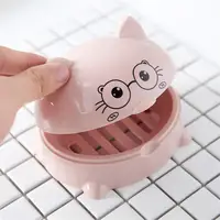 Plastic Cartoon Cat Soap Dish with Cover Soap Box Holder Case Cute Bathroom Storage Cleaning Bathroom Suppy Accessories 2