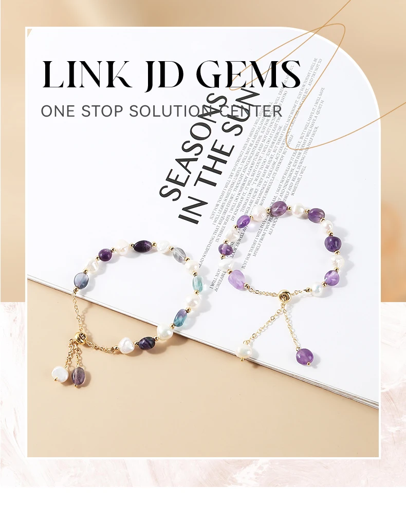 JD Natürliches Granat Amethyst Echte Perle Perlenkette Armband Frauen Glück Heilung Verstellbares Armband Beste Freundin Geburtstag Party Geschenk – Detail 1