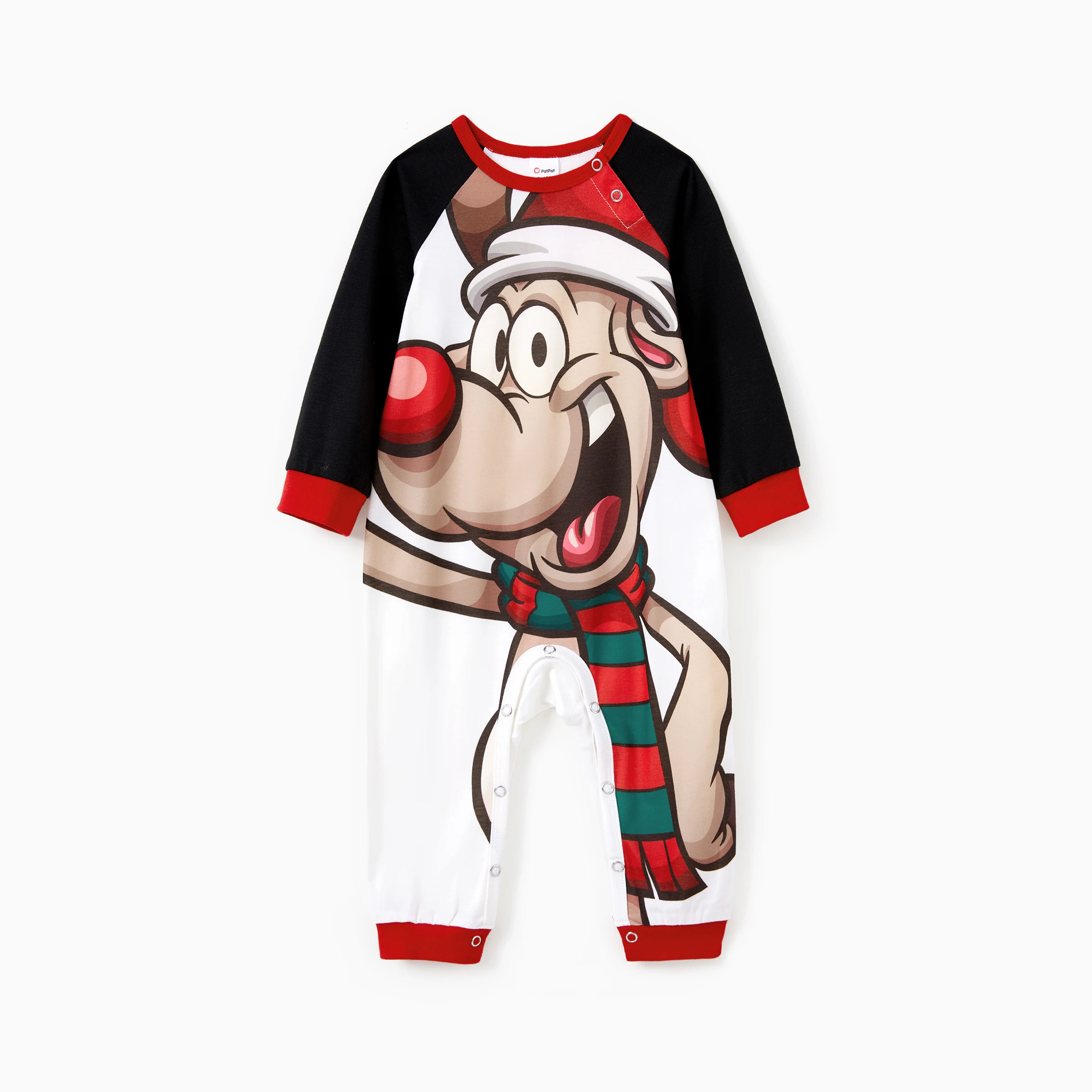 thumbnail image 1 of Conjuntos de pijamas navideños PatPat a juego para la familia, mangas raglán, pantalones a cuadros con estampado de renos extravagantes, conjuntos de pijamas, 1 of 5