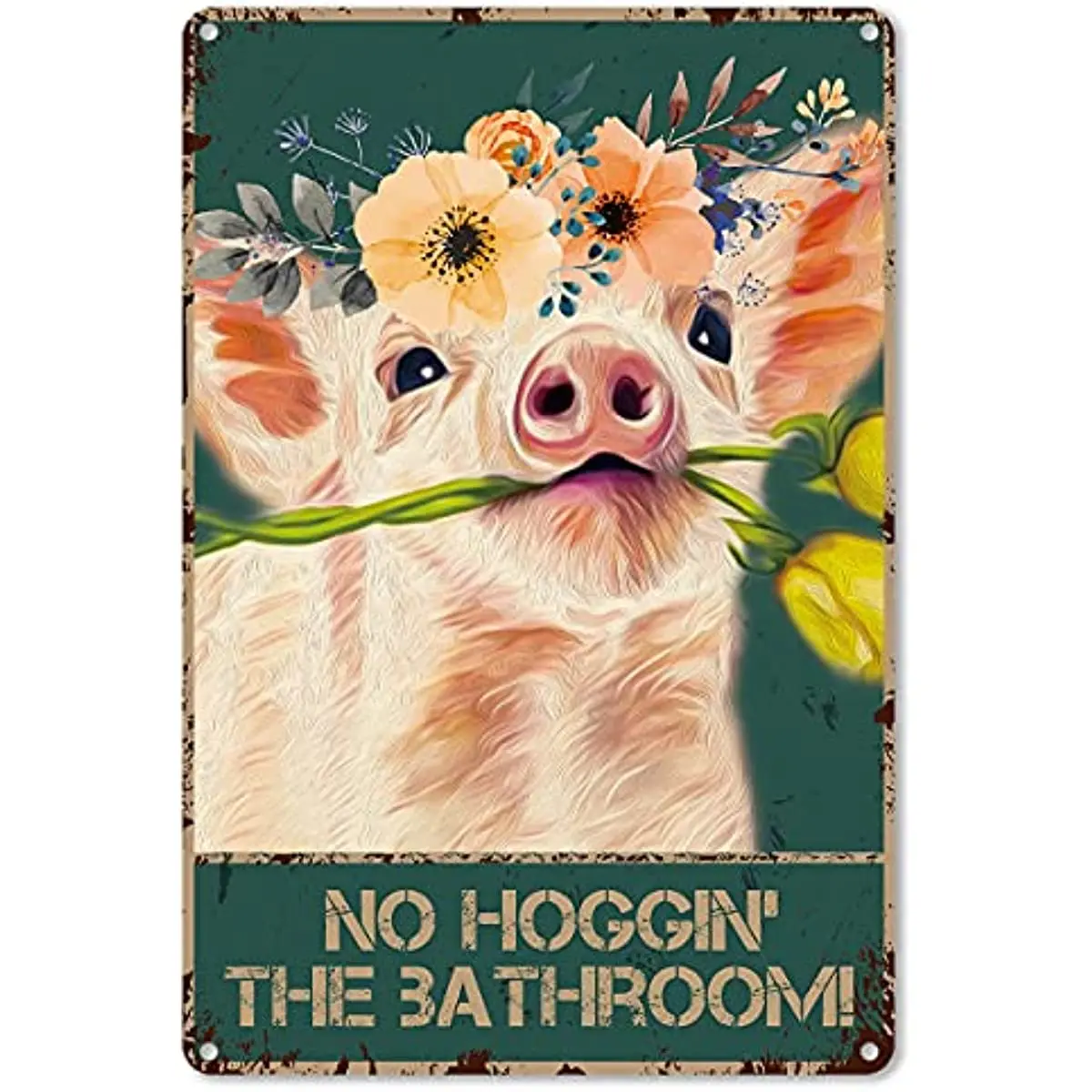 

Funny Metal Tin Sign Wall Decor - Vintage Pig Foral Crown Tin Sign for Bathroom WC Decor Gifts Farmhouse Decor Gifts for Friends