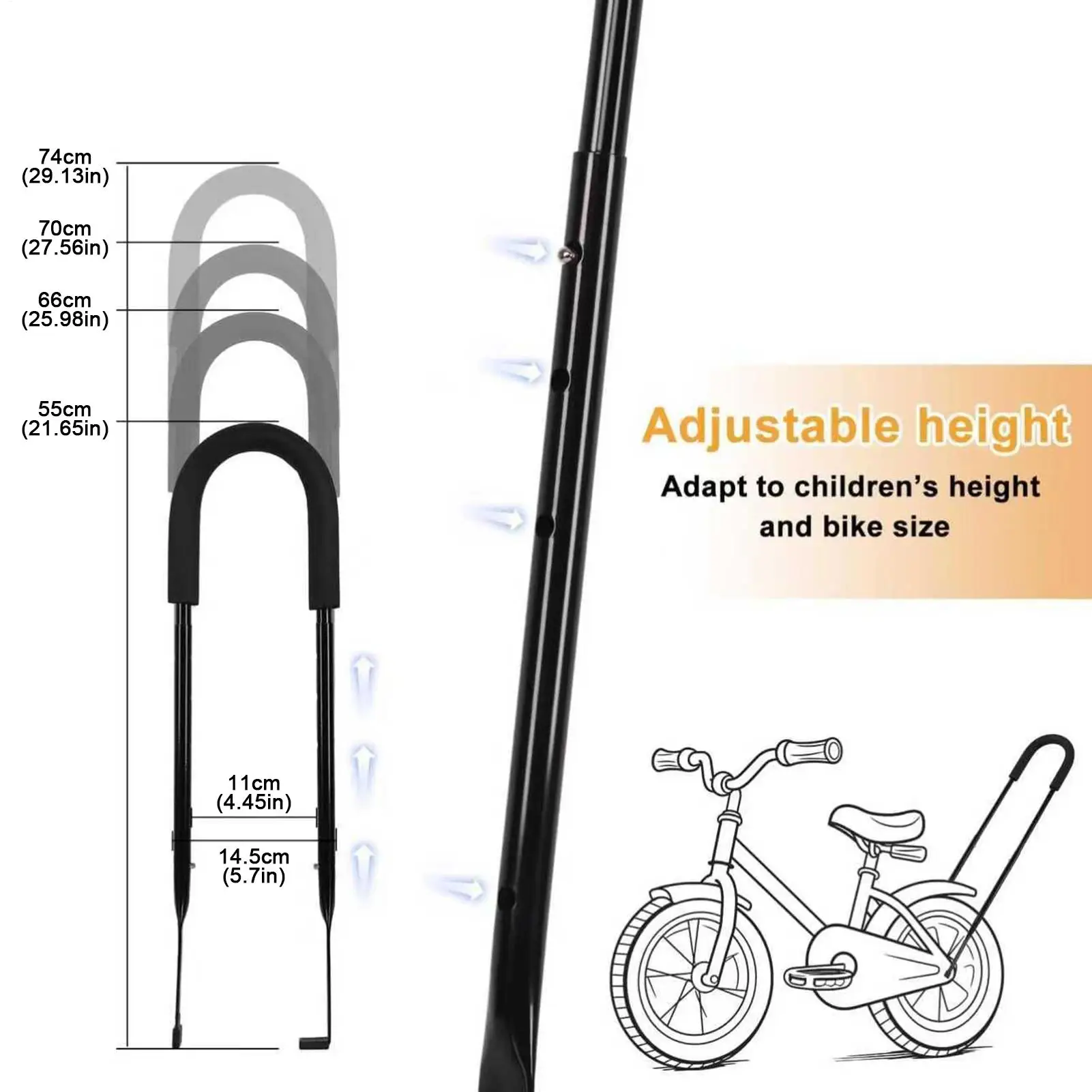 Barre De Poussée Vélo Enfant Ajustable - 4 Positions (55-74cm) - Poignée Anti-dérapante - Apprentissage Équilibre - 7