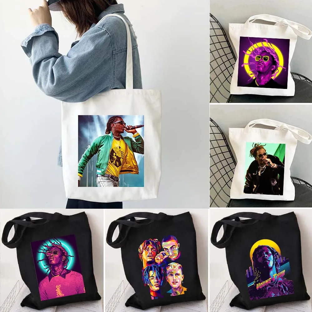 

Rapper Young Thug Graphic Men Fashion Hip Hop Street Style YoungBoy Never Broke Again Canvas Shoulder Handbag Tote Shopper Bags