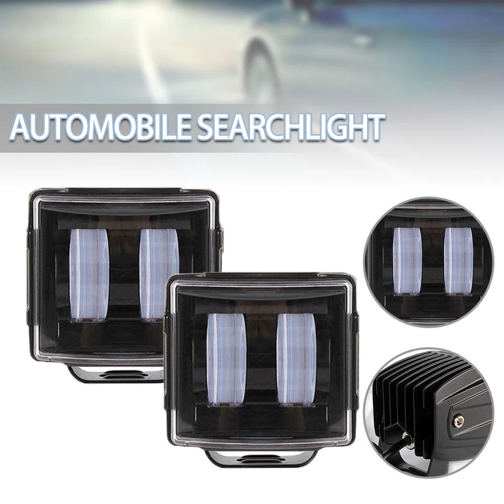 

2pcs Square LED Car Work Lights White Amber Dual Colors Automobile Headlights Fog Lamps Off-road Motorcycle Driving Light