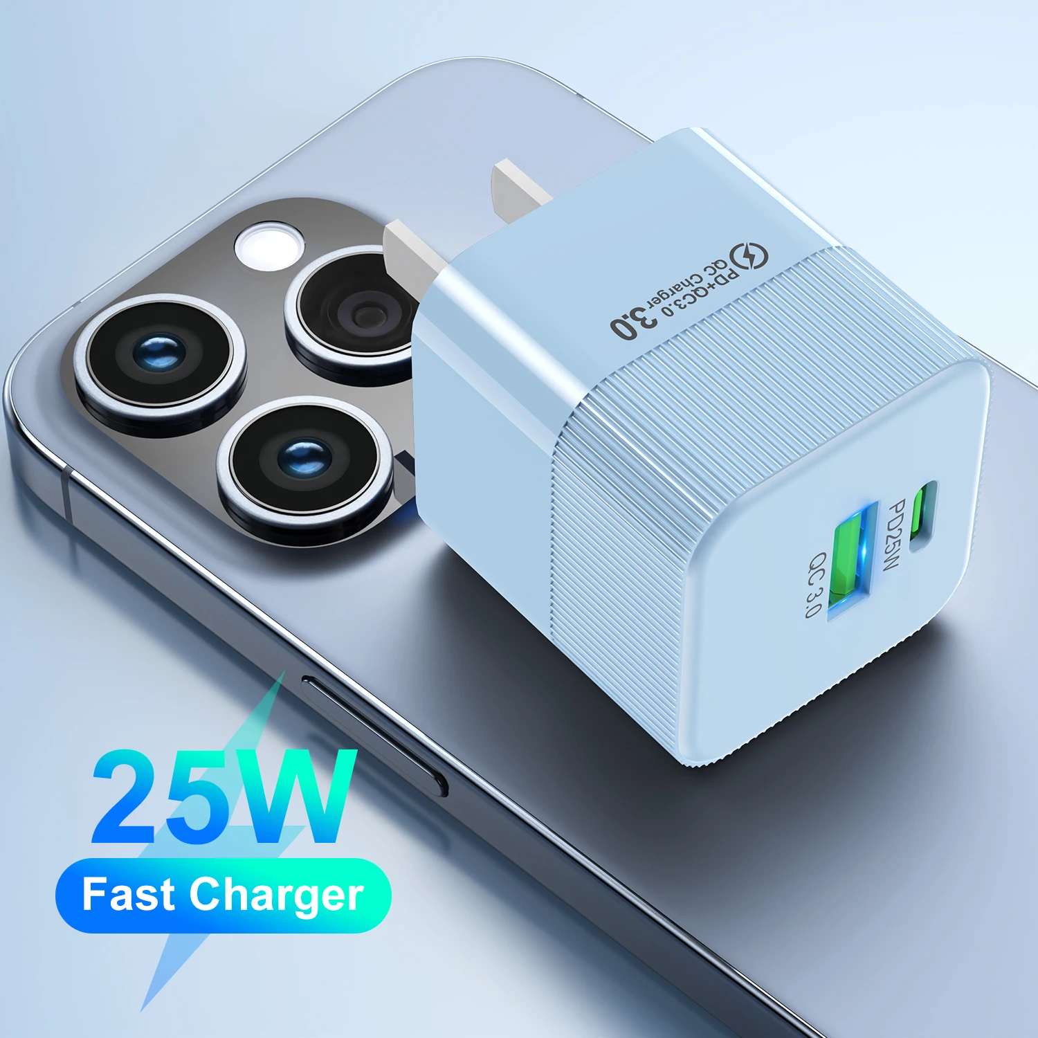 USLION QC 3.0 Mini USB C Charger PD 25W Support Type C Fast Charging Tablet Laptop Mobile Phone Quick Charger For iPhone Xiaomi