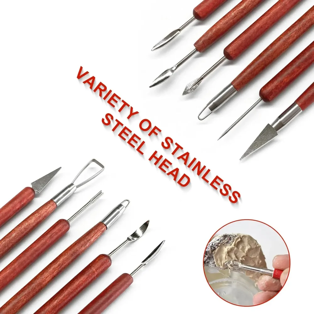 Pottery Tools 6pcs/set Red Wood Double-Ended Wire Knife For Clay Repair Clay Sculpture Carving Tool Set