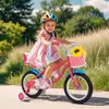 Children's 16/18 Inch Bike with Basket, Streamers, Training Wheels, Handbrake & Rear Brake for Ages 4-8