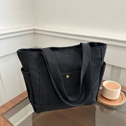 Spacious Canvas Tote Bag - Versatile Everyday Shoulder Bag (Black)
