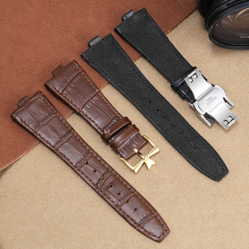 Premium Genuine Leather Watchband with Butterfly Buckle - 25-8mm Convex Interface Cowhide Strap