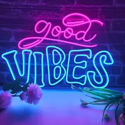 Good Vibes Neon Signs for Wall Decor,Bedroom,Happy Birthday with Led Up Birthday Party Decoration