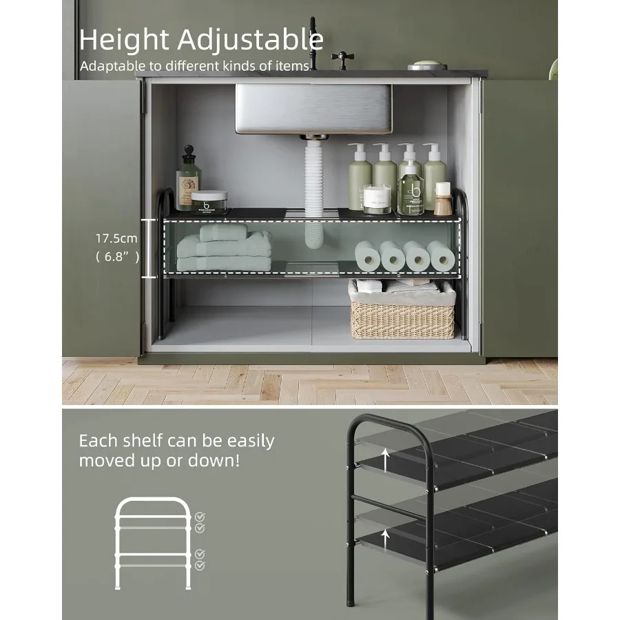 NETEL Under Sink Organizers and Storage 2 Tier Expandable Under Cabinet Organizer Shelf with 8 Removable Panels Expandable Shel