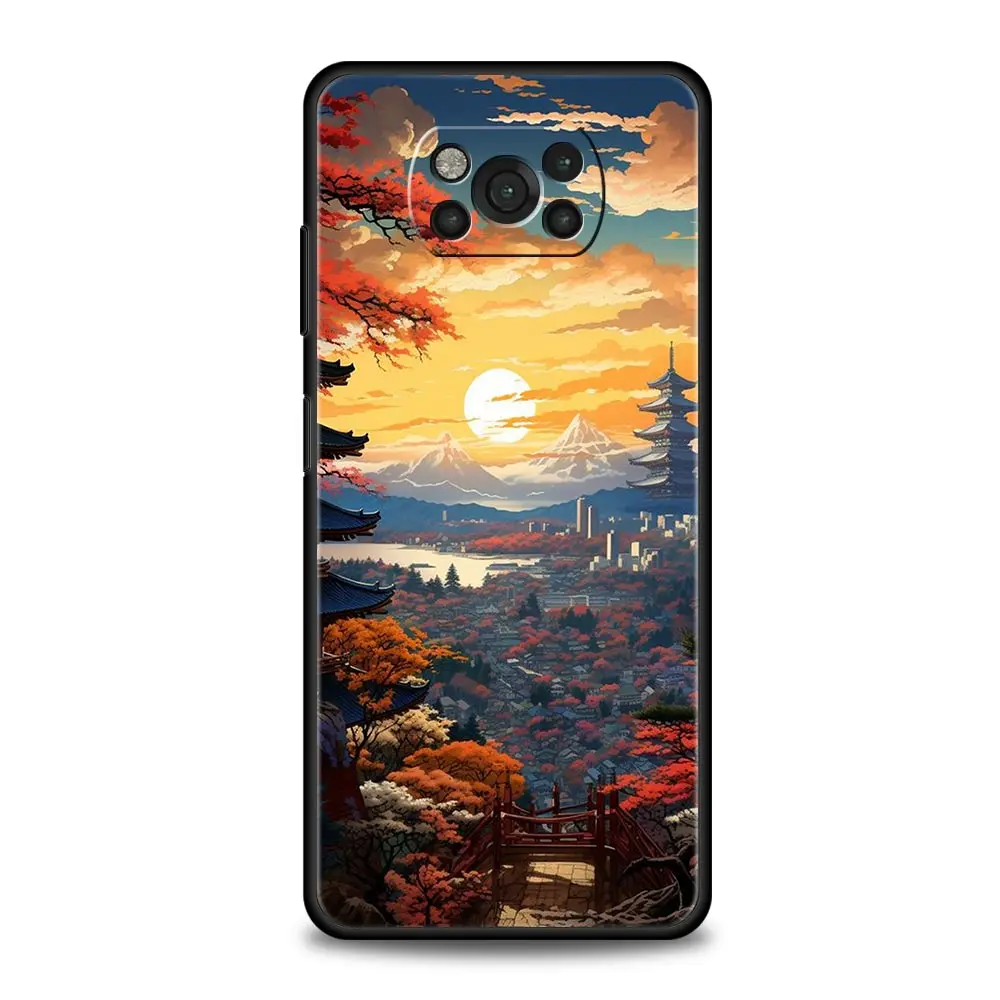 Japanese Landscape Soft Silicone Black Phone Case