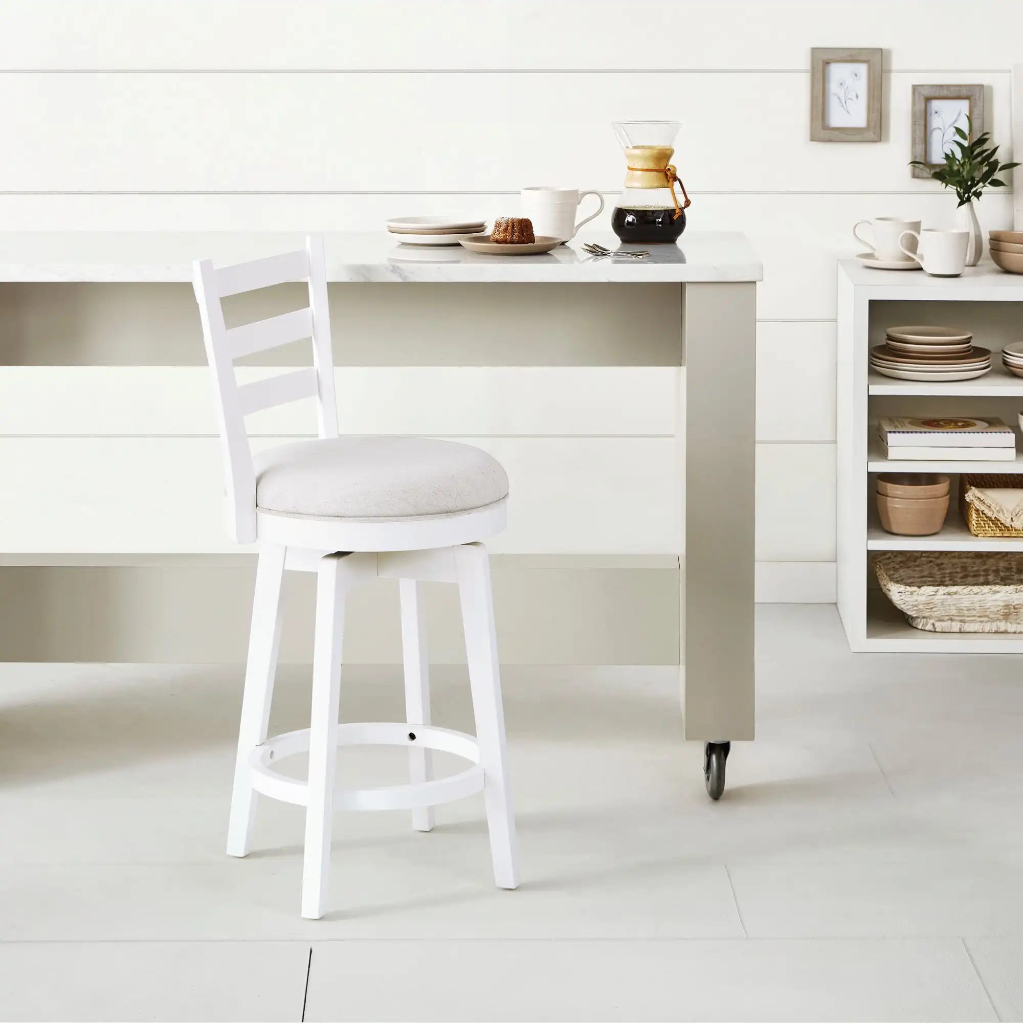 

Swivel Bar Chair High Back Wood Kitchen Counter Stool White Finish