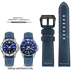 Premium Crazy Horse Leather Frosted Watch Band - Brown Khaki - 22mm (Blue black)