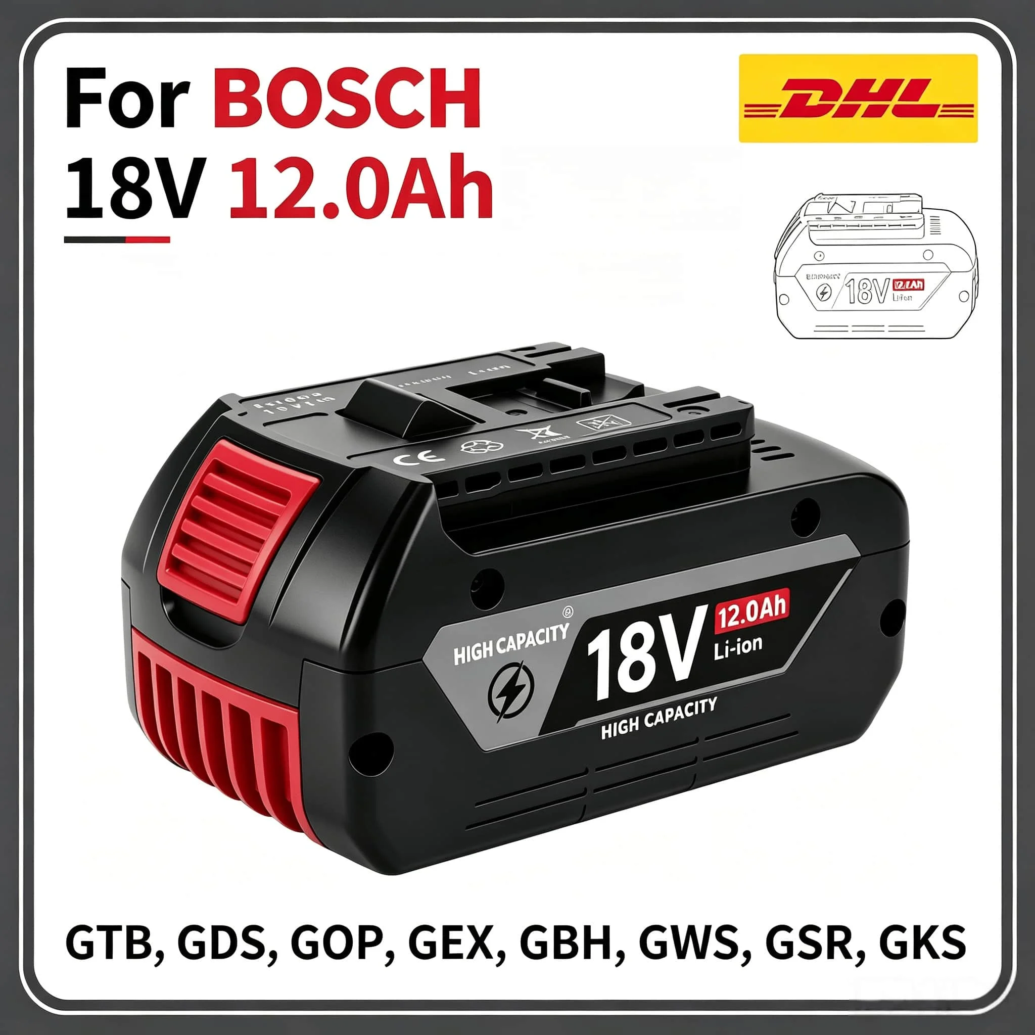 For Bosch 18V Battery ProCORE18V 12.0Ah Compatible GDS18V-400 GDR18V, Wear Resistant Pack for Bosch 18V Wrench Tools
