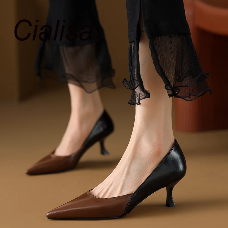 

Cialisa Fashion Pointed Toe Pumps 2023 Autumn Genuine Leather Sexy Stiletto Women Shoes Party Dress Mature High Heel Footwear 40