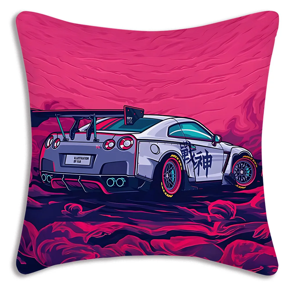 Luxury Rally Sports GTR Race Car Pillow Covers Cartoon Sofa Decorative Home Double-sided Printing Short Plush Cute Cushion Cover 5