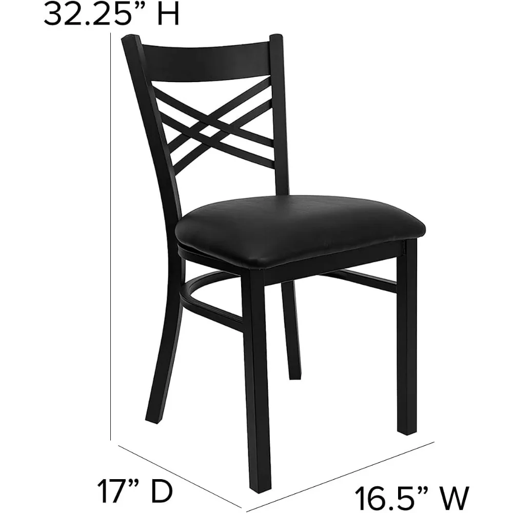 2 Pack HERCULES Series Black ''X'' Back Metal Restaurant Chair-Black Vinyl Seat