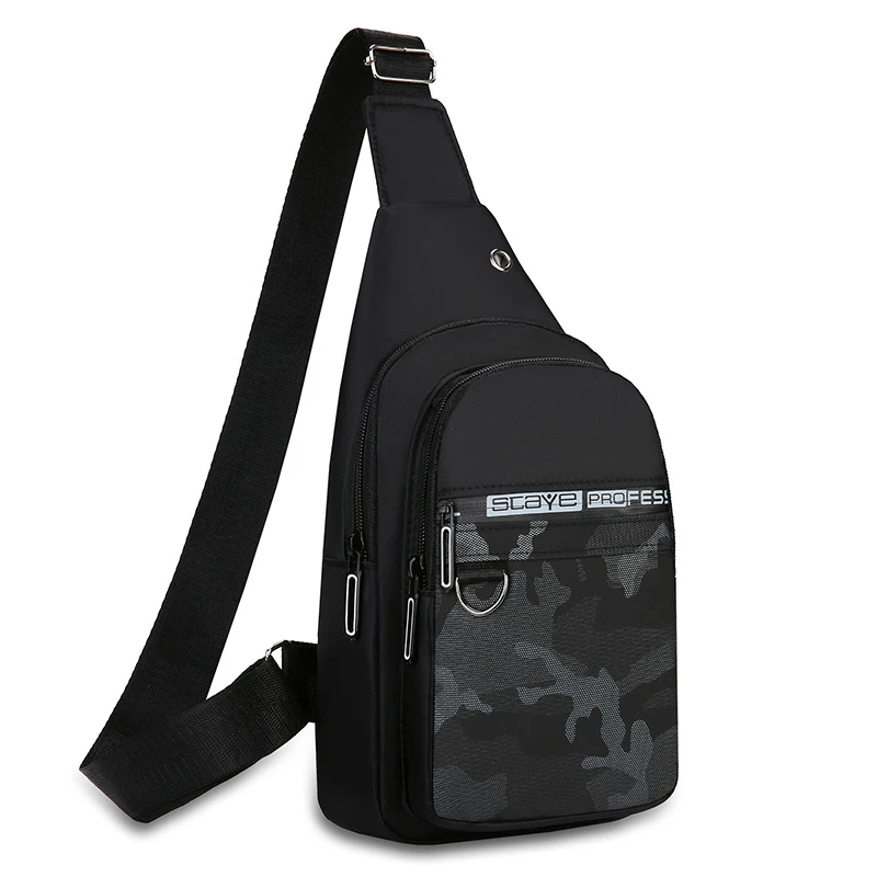 Men's crossbody bag with mobile phone pocket, adjustable shoulder strap, multi pocket chest bag, suitable for leisure, sports, a