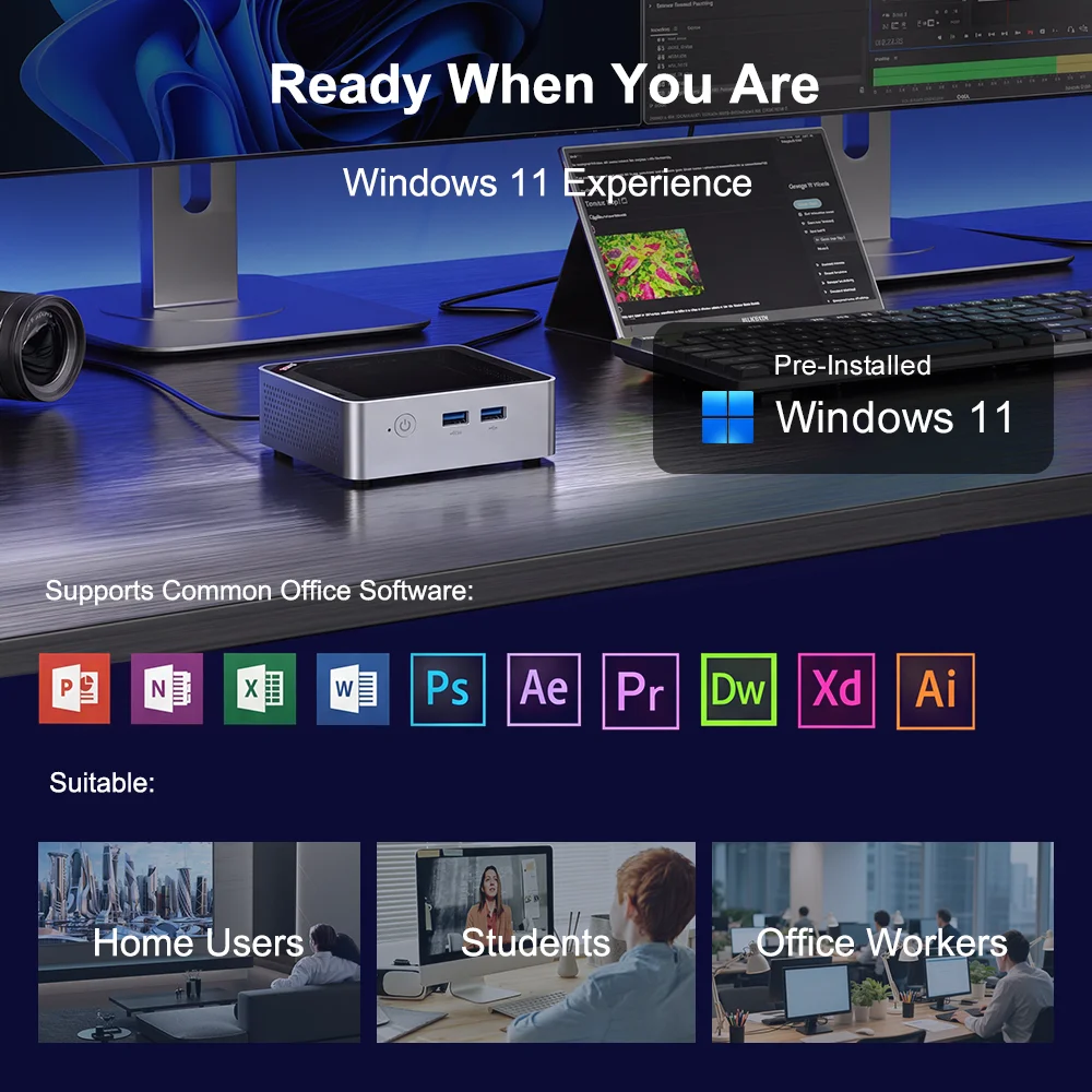 Ninkear M5 Neo Mini Pc, Intel Pentium Gold 5405U, 8GB RAM 256GB SSD, Windows 11, Dual Hdmi, Wifi 5, Bluetooth 5.0, 2Tb Expansion Triple-Screen Display
