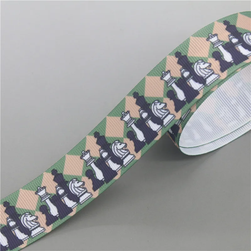 Chess Dice Skates Masters Piano Printed Grosgrain Ribbon Accessories Decoration Collar DIY Sewing Craft 50yards DHK S2610