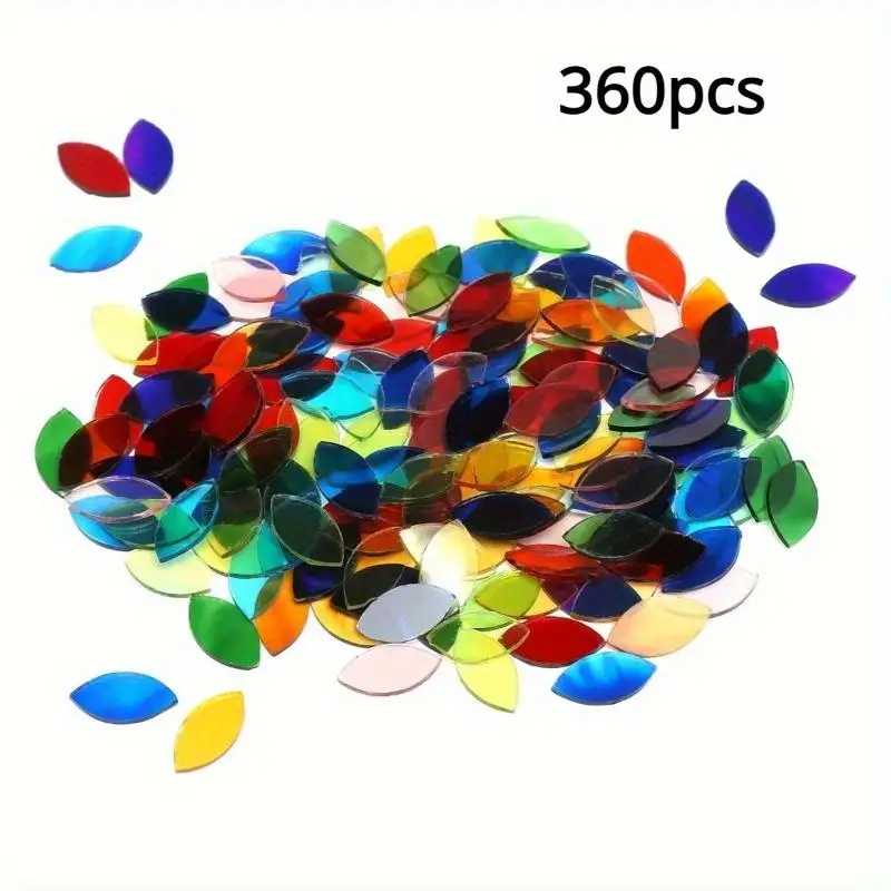 360개 혼합 색상 투명 잎 모양 모자이크 수제 DIY 테이블 램프 캔들스틱 마..