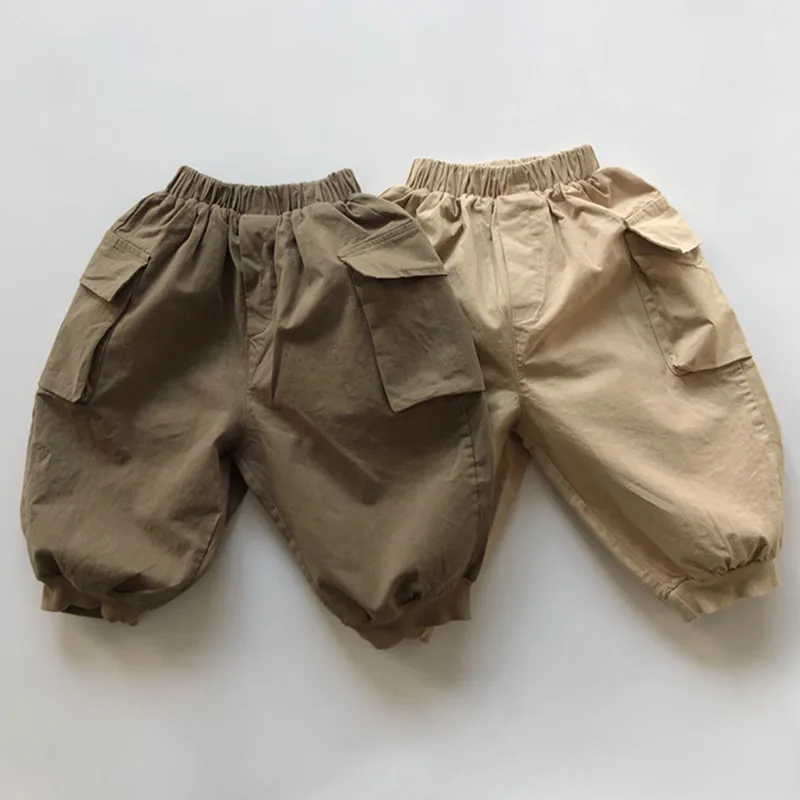 

2021 New Spring Korean Style Baby Boys Cargo Pants Pockets Casual Toddlers Kids Chic Trousers