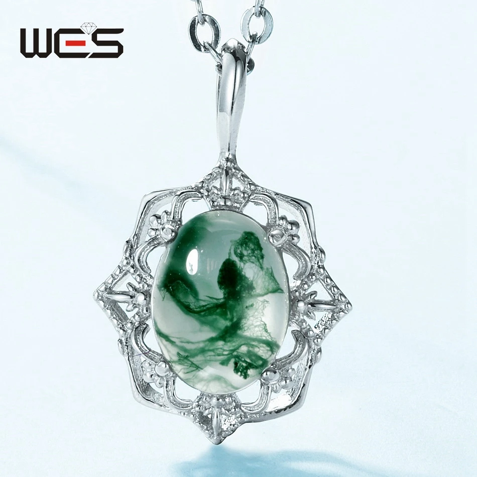 WES  천연 원석, 이끼 마노 펜던트 목걸이, 여성용 패션 쥬얼리, 크리스마스 결혼 선물, 6*8mm