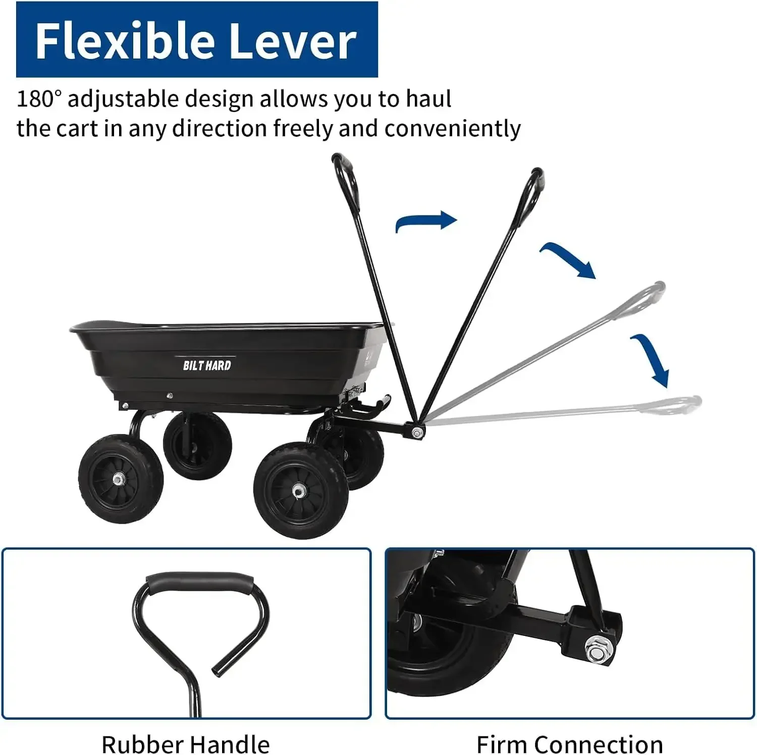 4 Cu.Ft. 10" No-Flat Tires Poly Yard Dump Cart with 180&deg; Rotating Handle, 600 lbs Capacity Heavy Duty Garden Carts and Wagons