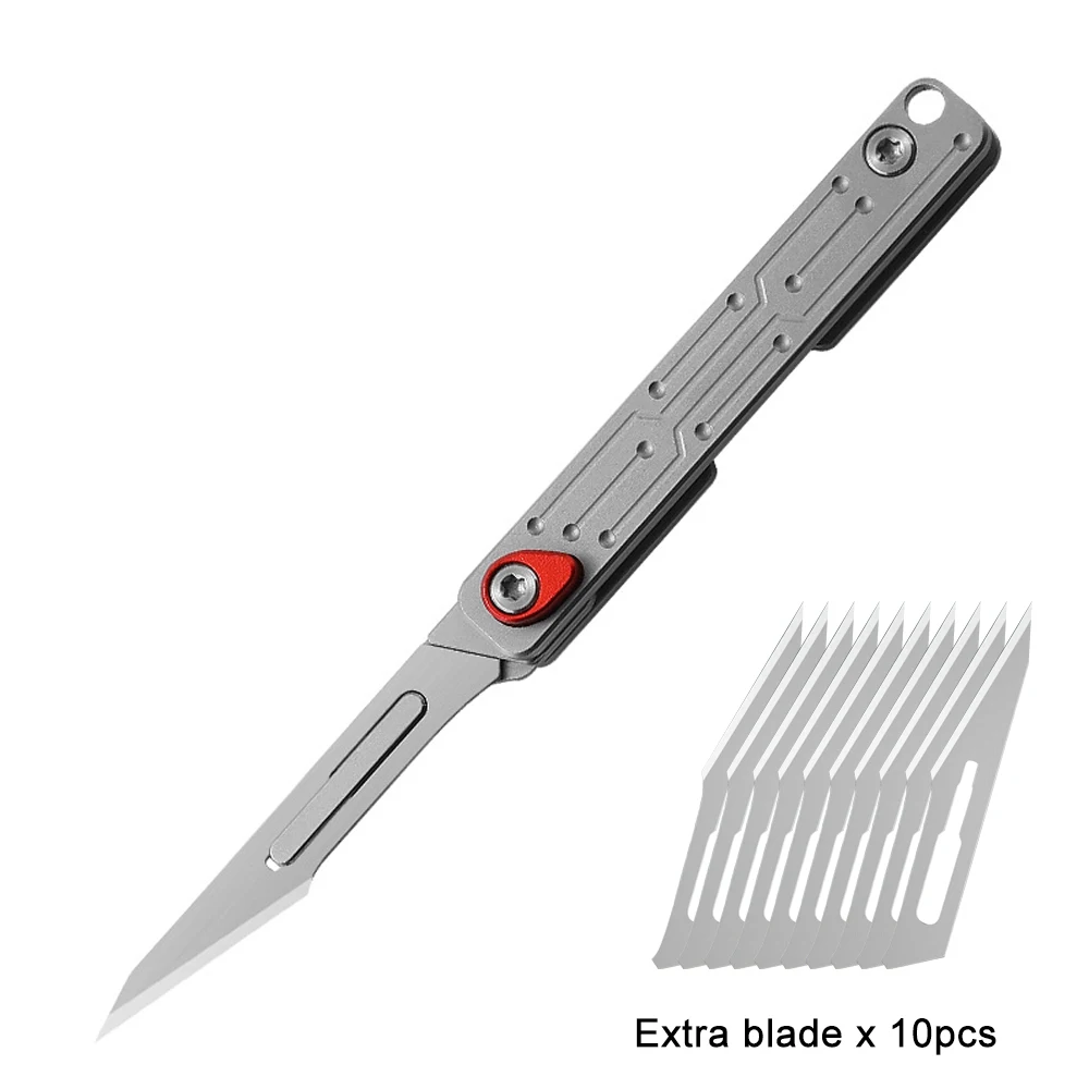 EDC Pocket Utility Knife With 10pcs Of Replaceable Blades Keychain Exacto  Razor Knife Mini Box Cutter Envelope Opener Slitter
