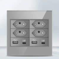 แผงกระจกกันไฟ Melery 4x4 มาตรฐานบราซิล พร้อมเต้ารับ USB Type C สวิตช์ไฟ สีเทา สำหรับสำนักงาน 20A สำหรับบ้าน 4