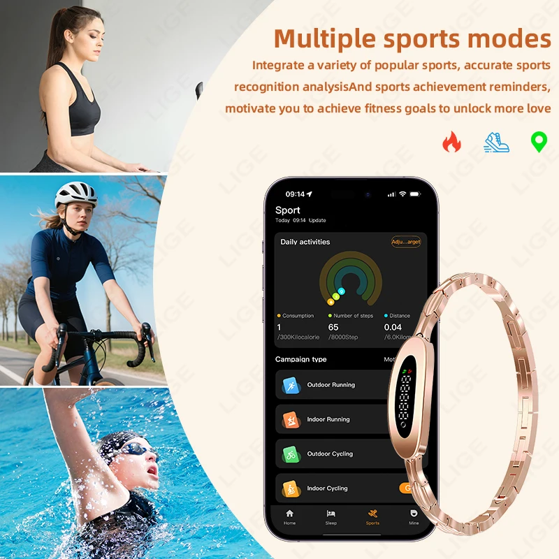 LIGE Ladies Fashion Smart Bracelet Chain Fitness Tracker Heart Rate Sleep Stress HRV Monitor Women Smart Watch Sports Smart Band