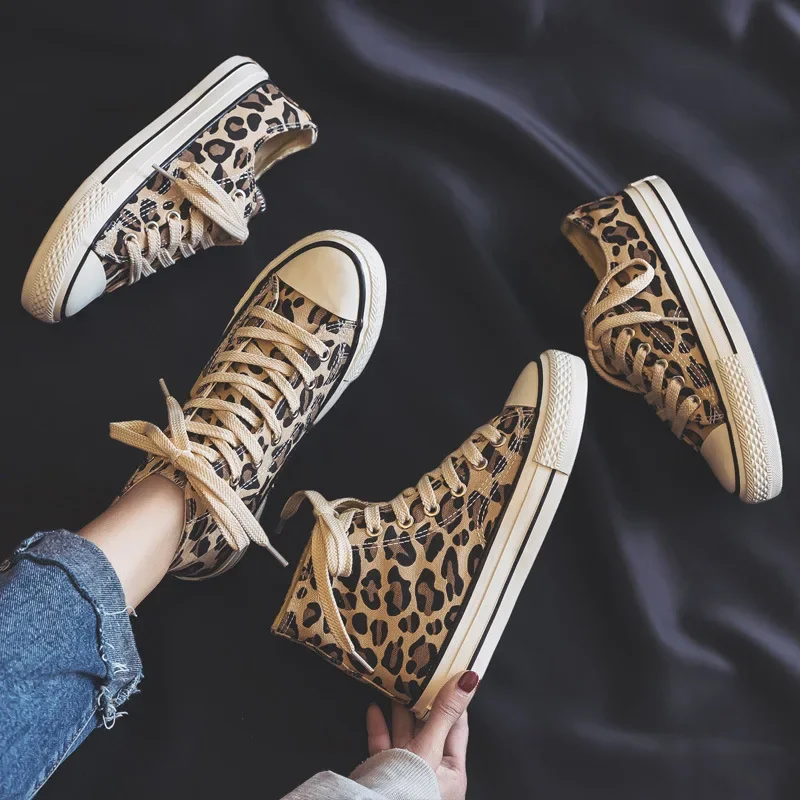 2021 New Spring Girls Shoes High Top Leopard Breathable Children Canvas Shoes Women Parent-child Kids Shoes for Girl