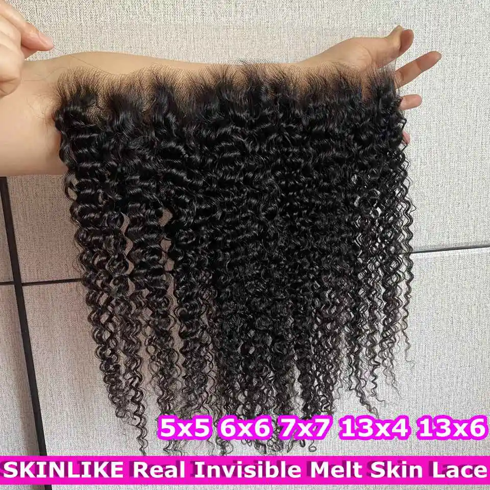 Real invisible HD Lace Melt Skins Deep Curly 13x6 Full Frontal Only Human Hair Deep Curly 6x6 7x7 Lace Closure Only Remy Hair