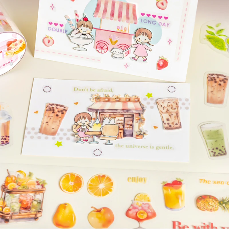 Mr. Paper, milk tea and coffee themed stickers, scrapbook,phone case,diary decoration stationery stickers tape200cm/roll 5