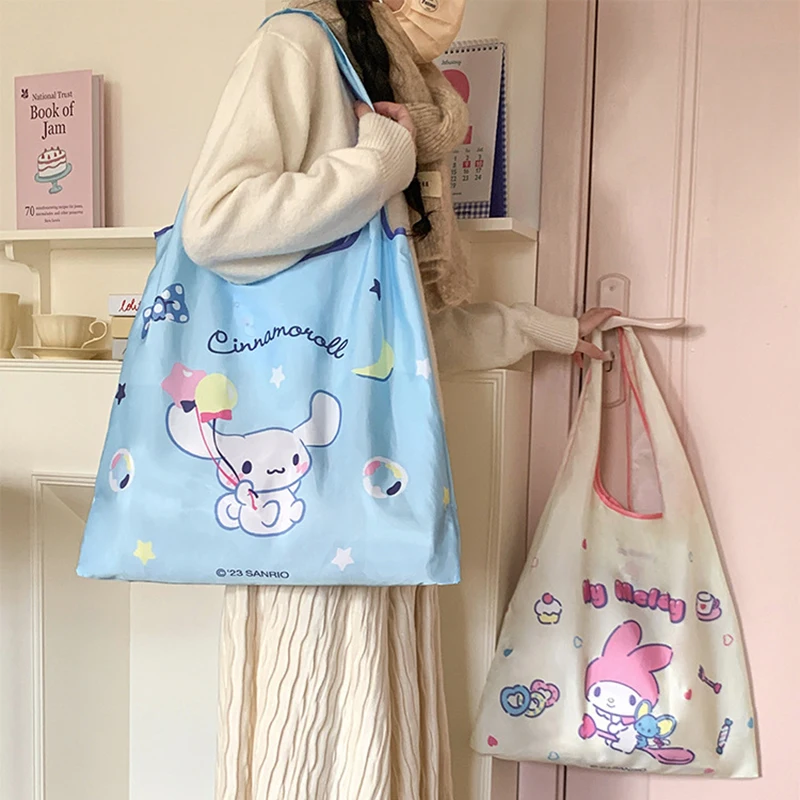 

Sanrio Cinnamoroll Kuromi Mymelody, мультяшная Складная Экологически чистая сумка для покупок, сумка-тоут, сумки, дорожный продуктовый Органайзер, сумка