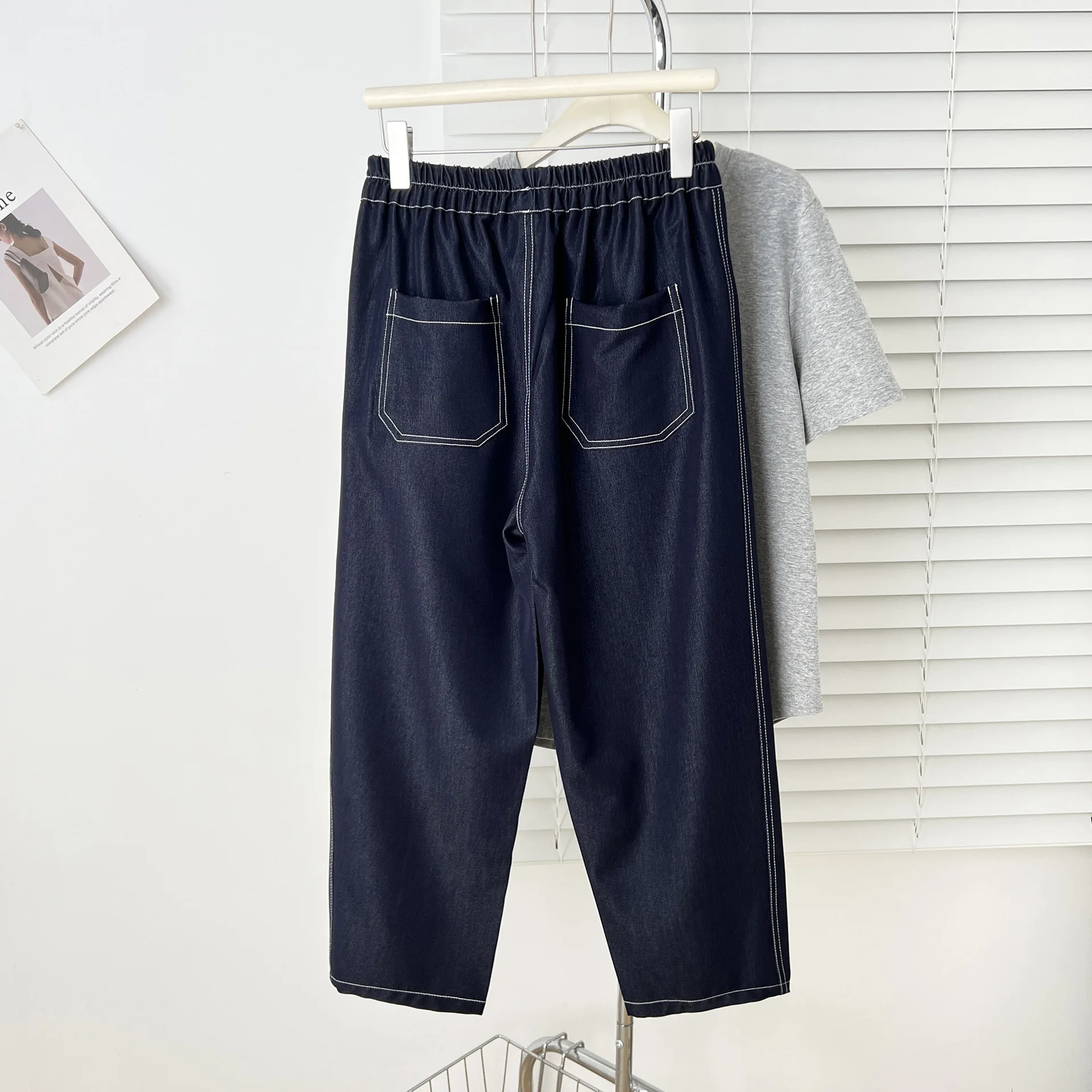 100KG Summer Jeans New Minimalist Thin Bright Line Lyocell Denim Casual Plus Size Women Ankle Style Harem Pants 2521