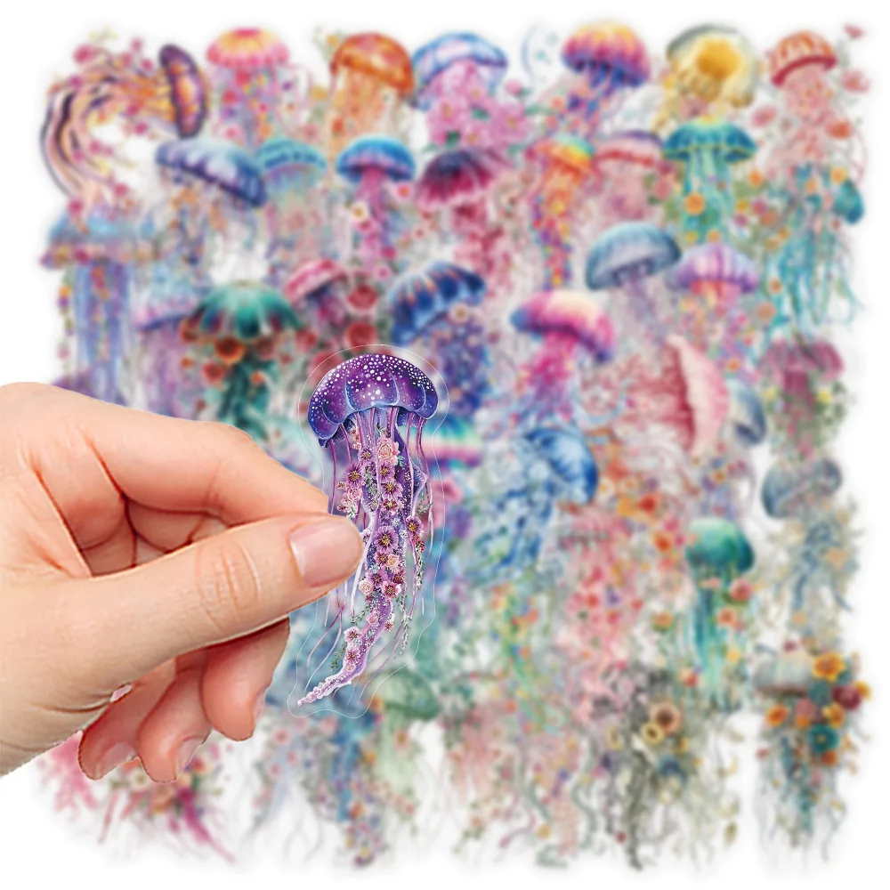 50Pcs 노트북 스크랩북 수하물 기타 헬멧에 대 한 귀여운 수채화 해파리 스티커 데칼 DIY 미적 스티커
