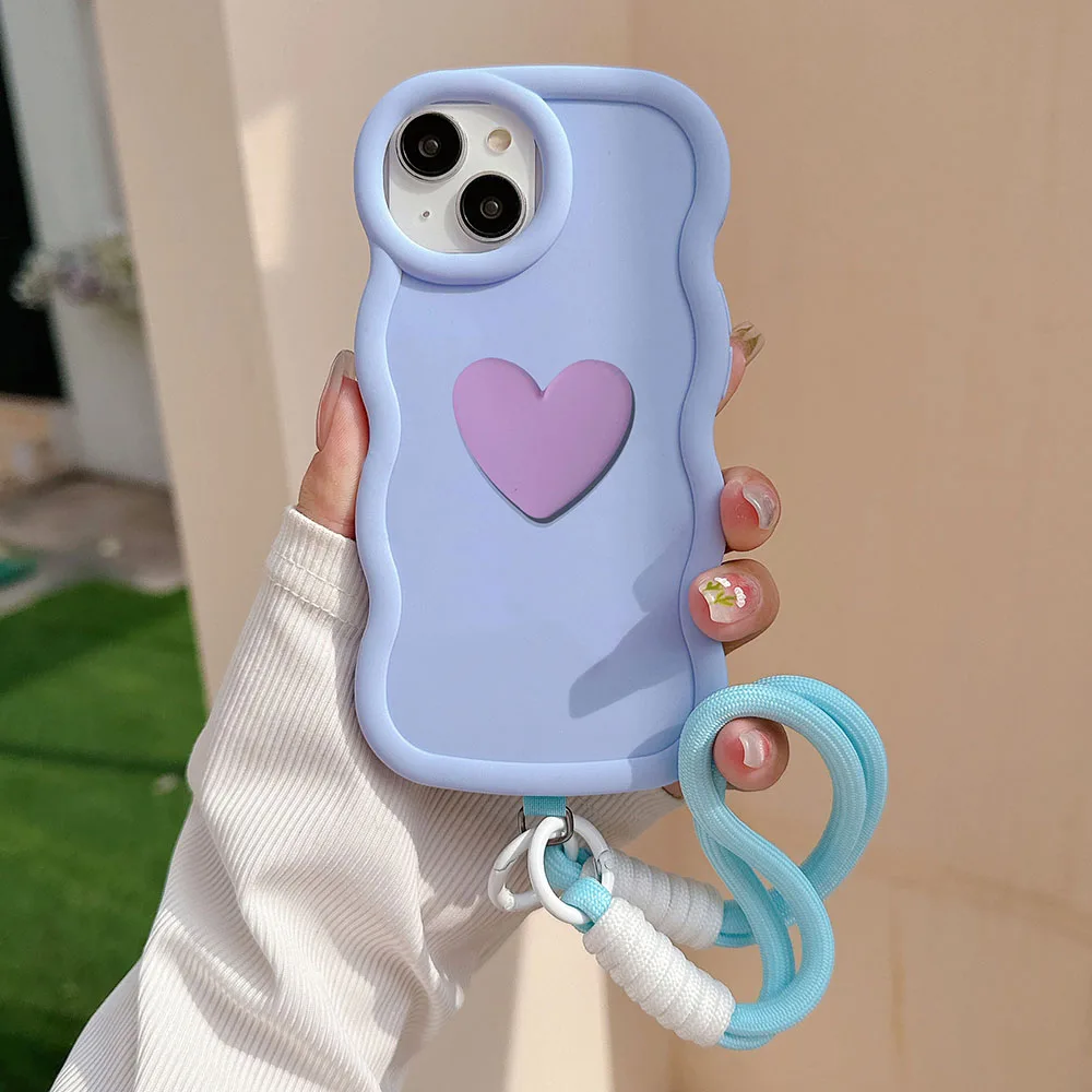 Love Heart Candy Wavy Silicone Soft Case with Hanging Rope