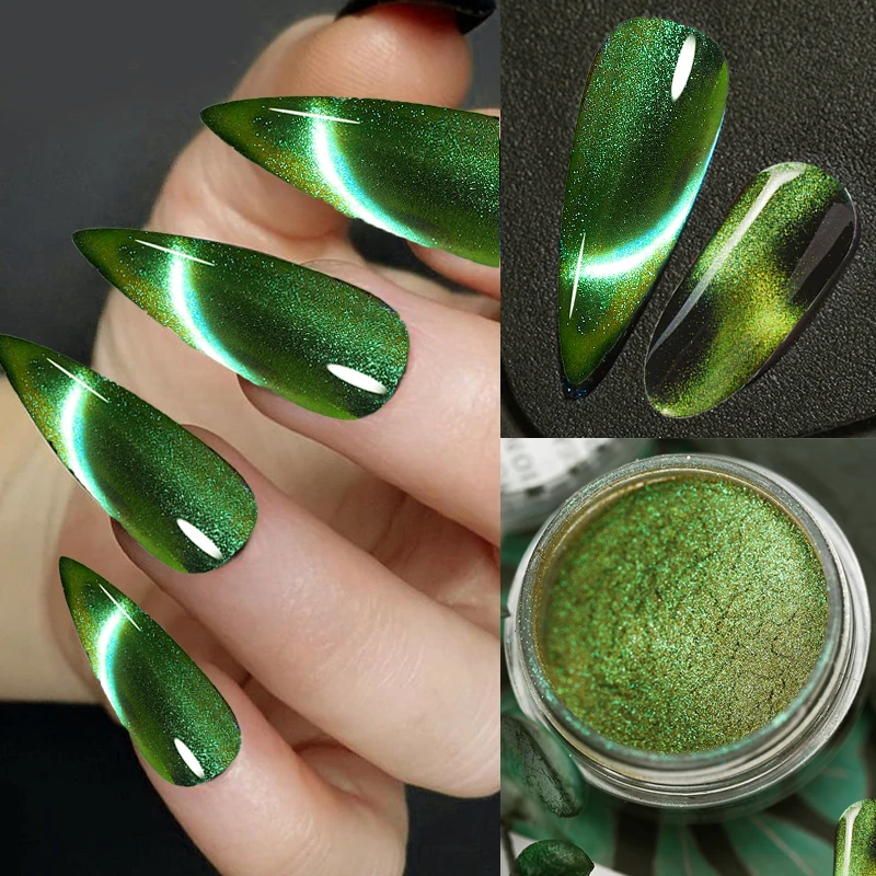 6Colors Chameleon Magic Magnet Cat Eye's Powder 9D Holographic Cat Eye Shiny Magnet Nail Powder DIY Xmas Nail Dust