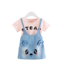 girl cartoon denim suspender skirt 