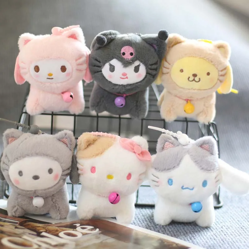 

Sanrio Plush Doll Hello Kitty My Melody Kuromi Cinnamoroll Pom Pom Purin Cute Plush Keychain Bell Doll Pendant Toy Birthday Gift
