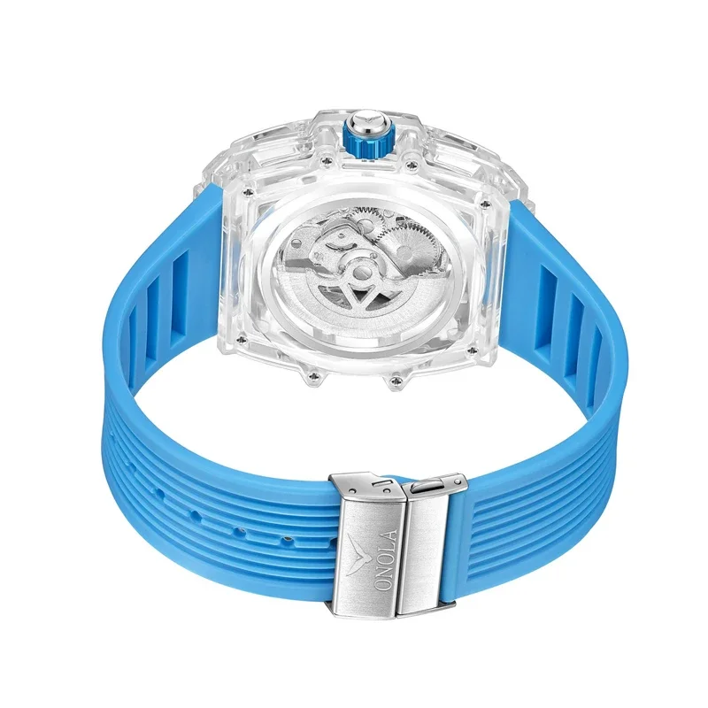 Orologio Meccanico Automatico Da Uomo Con Scheletro Tourbillon. Cassa In Lega Trasparente, Quadrante Rotondo Da 39mm, Cinturino In Vera Pelle. Impermeabile 30m, Stile Fashion E Innovativo.